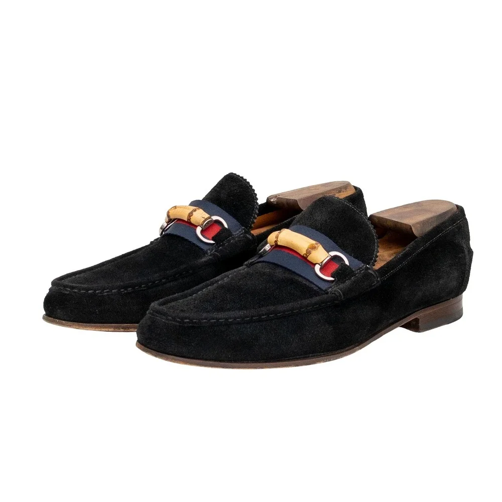 Gucci Bamboo Horsebit Black Suede Loafers US 10.5 UK 9.5 EU 43.5 MSRP $920